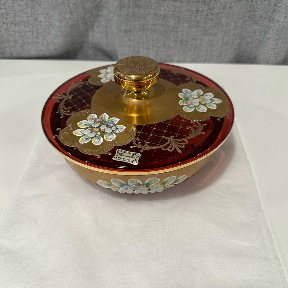 2 piece bohemian Egermann Czech glass ruby red.